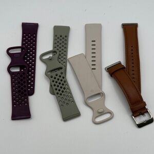 Fitbit Sense/Versa3 Wristbands in Purple, Gray, Light tan, and Leather